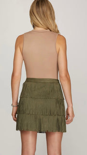 Faux Suede Fringe Mini Skirt