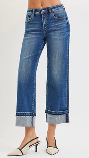 Mid Rise Cuffed Hem St Leg Jeans