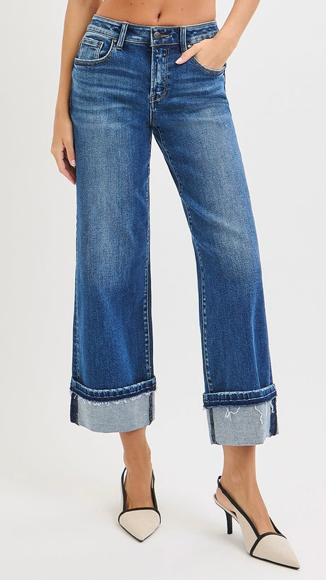 Mid Rise Cuffed Hem St Leg Jeans