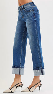 Mid Rise Cuffed Hem St Leg Jeans