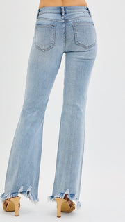 Mid Rise Frayed Hem Flare Jean