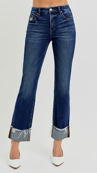 Frayed Cuff Crop St Leg Jean
