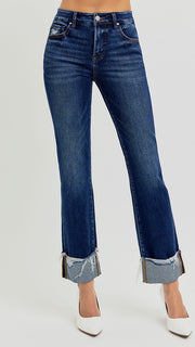 Frayed Cuff Crop St Leg Jean