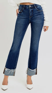 Frayed Cuff Crop St Leg Jean
