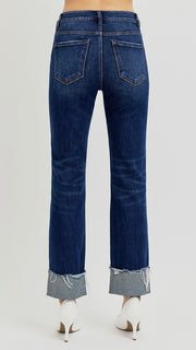 Frayed Cuff Crop St Leg Jean