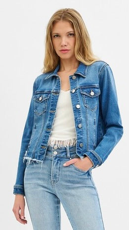 Fray Hem Stretch Denim Jacket