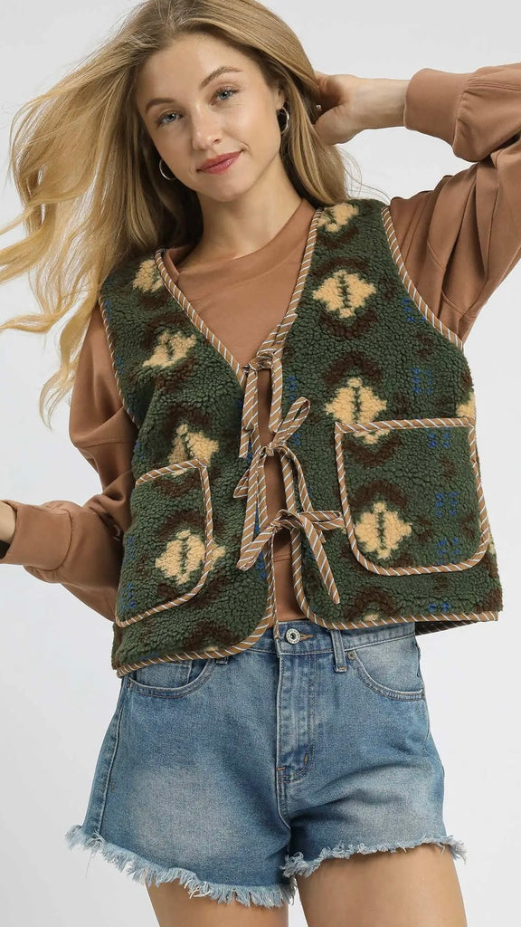 Aztec Sherpa Fleece Tie Vest