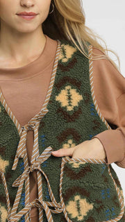 Aztec Sherpa Fleece Tie Vest