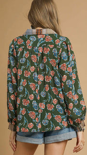 Floral Contrast Bib Bubble Slv Top
