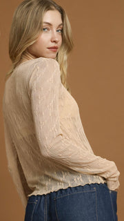 Round Neck Lace Long Slv Top