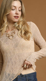Round Neck Lace Long Slv Top