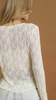 Round Neck Lace Long Slv Top