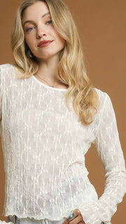 Round Neck Lace Long Slv Top