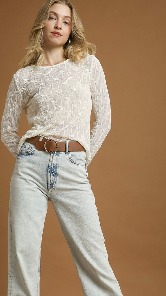 Round Neck Lace Long Slv Top