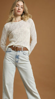 Round Neck Lace Long Slv Top