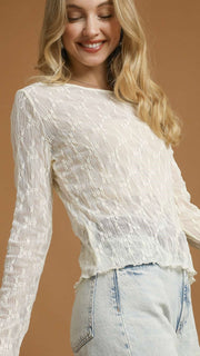 Round Neck Lace Long Slv Top