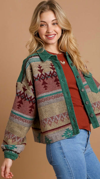 Aztec + Corduroy Trim Jacket