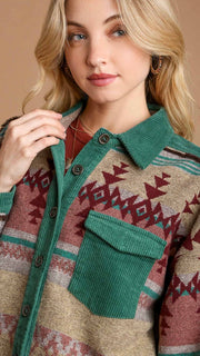 Aztec + Corduroy Trim Jacket