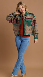 Aztec + Corduroy Trim Jacket