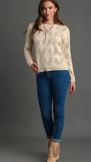Pointelle Knit Round Neck Sweater