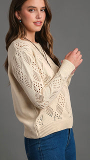 Pointelle Knit Round Neck Sweater