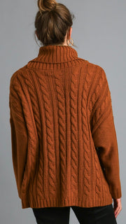 Cable Knit Cowl Neck Loose Sweater