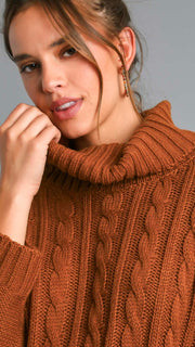 Cable Knit Cowl Neck Loose Sweater