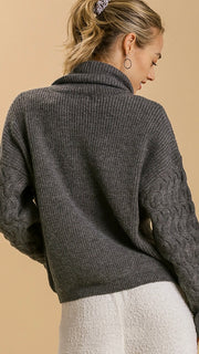 Cable Sleeve Cowl Neck Sweater