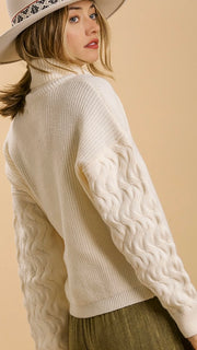 Cable Sleeve Cowl Neck Sweater
