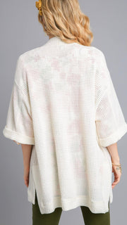 Waffle Knit 1/2 Sleeve Open Cardigan