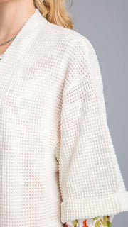 Waffle Knit 1/2 Sleeve Open Cardigan