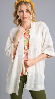 Waffle Knit 1/2 Sleeve Open Cardigan