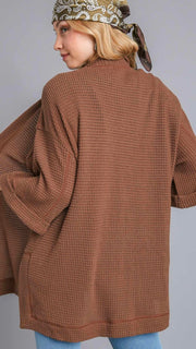 Waffle Knit 1/2 Sleeve Open Cardigan