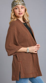 Waffle Knit 1/2 Sleeve Open Cardigan