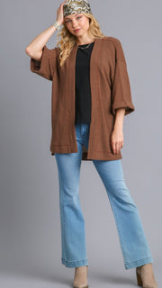 Waffle Knit 1/2 Sleeve Open Cardigan