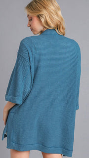 Waffle Knit 1/2 Sleeve Open Cardigan