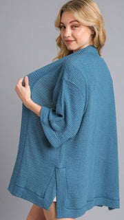Waffle Knit 1/2 Sleeve Open Cardigan