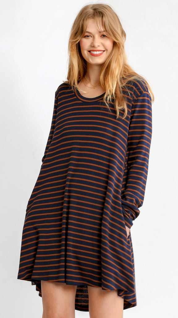 Stripe Hi-Lo Hem Knit Dress