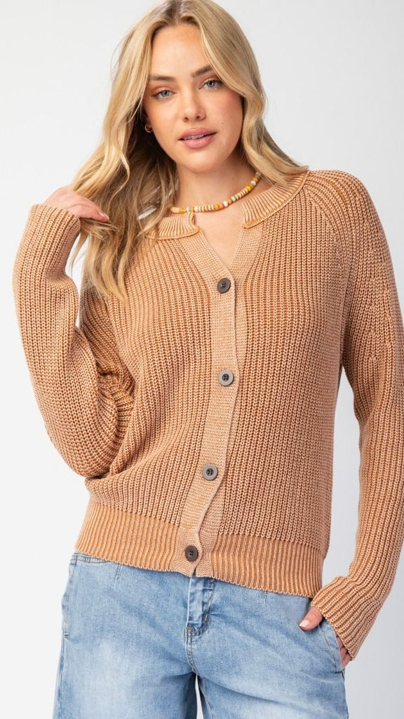 Washed Cotton Button Front Cardigan
