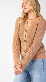 Washed Cotton Button Front Cardigan