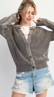 Washed Cotton Button Front Cardigan