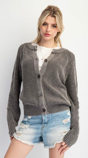 Washed Cotton Button Front Cardigan