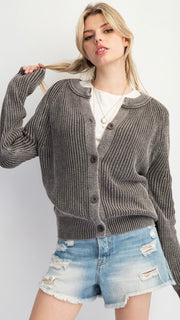Washed Cotton Button Front Cardigan