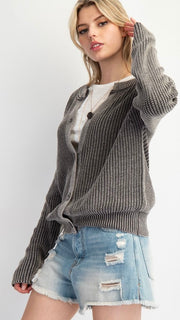 Washed Cotton Button Front Cardigan