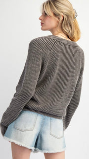 Washed Cotton Button Front Cardigan