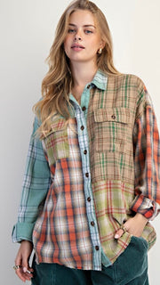 Mixed Plaid Flannel Top