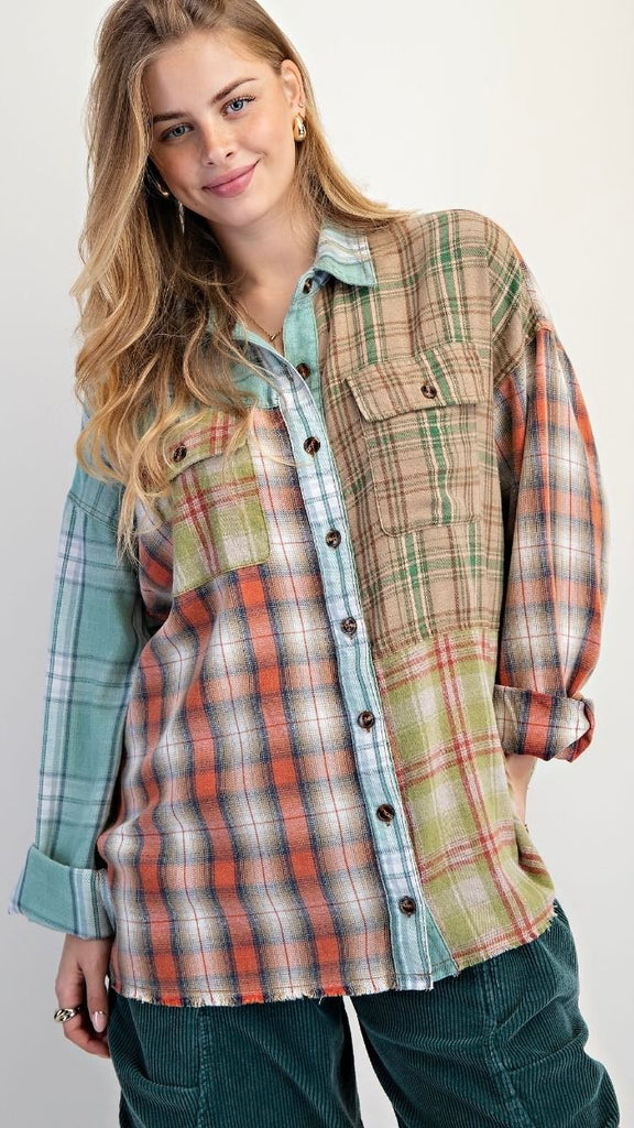 Mixed Plaid Flannel Top