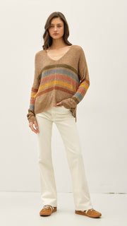 Stripe Lt Wt V-Neck Sweater