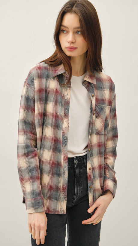 Cotton Plaid Flannel Top