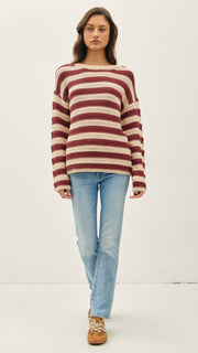 Pointelle Stripe Crew Neck Sweater